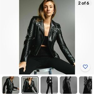 Women Moto black jacket lambskin leather size small